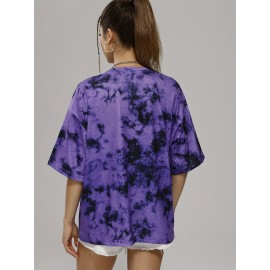 Tie Dye Loose Sports T-shirt - Women's Fashion Crew Neck Short Sleeve Top