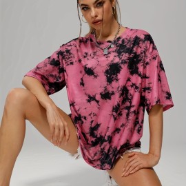 Fashion Tie Dye Simple T-shirts, Short Sleeve Crew Neck Casual Tee, Women's Tops