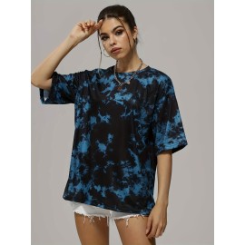 Fashion Tie Dye Simple T-shirts, Short Sleeve Crew Neck Casual Tee, Women's Tops