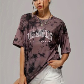 Tie Dye & Letter Graphic Tee - Casual Loose Crew Neck T-shirt for Women