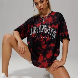 Tie Dye & Letter Graphic Tee - Casual Loose Crew Neck T-shirt for Women