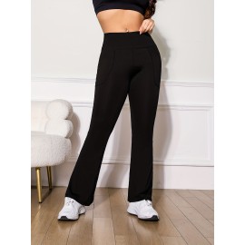 High Stretchy Soft Solid Sports Flare Pants with Butt Lifting and Pocket for Women's Activewear