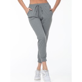 Solid Color Casual Pants, High Stretch Running Jogging Pants With Pocket, Women's Activewear