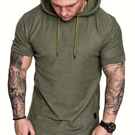 Men's Short Sleeve Hoodie Tshirt - Casual Solid Color Tee for Summer, Workout Gym - Great Gift Idea