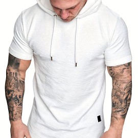 Men's Short Sleeve Hoodie Tshirt - Casual Solid Color Tee for Summer, Workout Gym - Great Gift Idea