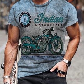 Retro Style Motorcycle Print Men's Graphic T-shirt - Casual and Comfy Summer Tee