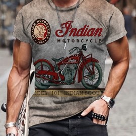 Retro Style Motorcycle Print Men's Graphic T-shirt - Casual and Comfy Summer Tee