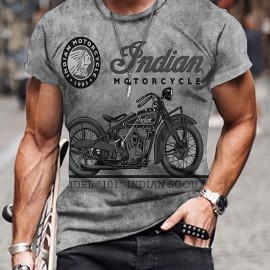 Retro Style Motorcycle Print Men's Graphic T-shirt - Casual and Comfy Summer Tee