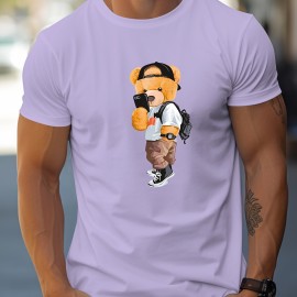 Men's Casual Street Style Stretch Round Neck Tee Shirt with Toy Bear Print for Summer