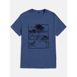 Men's Hawaiian Beach Graphic T-shirt - Comfortable Short Sleeve Tee for Summer