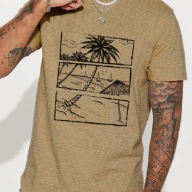 Men's Hawaiian Beach Graphic T-shirt - Comfortable Short Sleeve Tee for Summer