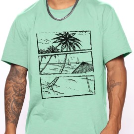 Men's Hawaiian Beach Graphic T-shirt - Comfortable Short Sleeve Tee for Summer