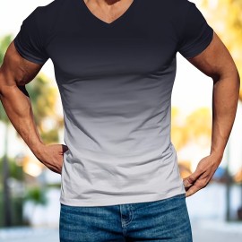 Men's Gradient V-Neck Short Sleeve Sports T-Shirt - Lightweight Summer Tee for Outdoor Activities - Perfect Gift for Active Men