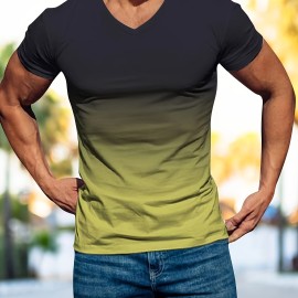 Men's Gradient V-Neck Short Sleeve Sports T-Shirt - Lightweight Summer Tee for Outdoor Activities - Perfect Gift for Active Men