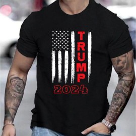 TRUMP 2024 Graphic Print Men's Casual Short Sleeve T-shirt for Summer Outdoor Wear