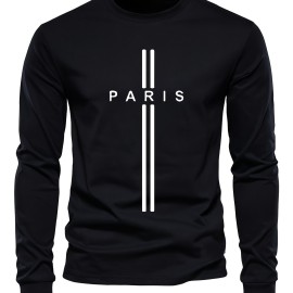 PARIS Print Men's Long Sleeve Active T-shirt - Casual and Comfy for Spring, Summer, and Autumn