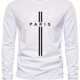 PARIS Print Men's Long Sleeve Active T-shirt - Casual and Comfy for Spring, Summer, and Autumn