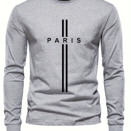 PARIS Print Men's Long Sleeve Active T-shirt - Casual and Comfy for Spring, Summer, and Autumn