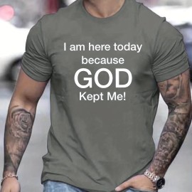 Tees For Men, 'God Kept Me' Print T Shirt, Casual Short Sleeve Tshirt For Summer Spring Fall, Tops As Gifts