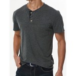 Men's Slim Fit Short Sleeve Henley Tee with Chest Pocket - Casual Button Down T-Shirt