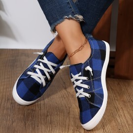 Lightweight Plaid Canvas Sneakers for Women - Comfortable Slip-On Low Tops for Casual Wear