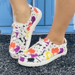 Women's Halloween Print Canvas Slip-On Flat Shoes - Comfortable & Lightweight