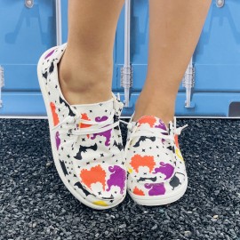 Women's Halloween Print Canvas Slip-On Flat Shoes - Comfortable & Lightweight