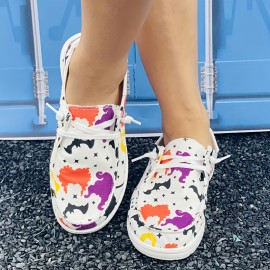 Women's Halloween Print Canvas Slip-On Flat Shoes - Comfortable & Lightweight