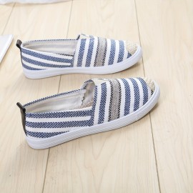 Women's Colorblock Canvas Shoes, Slip On Round Toe Low-top Flat Breathable Lightweight Shoes, Comfy Outdoor Daily Shoes