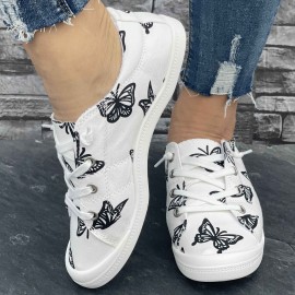 Women's Canvas Sneakers, Fashion Casual Low-Top Shoes, Butterfly Print Comfortable Flat Sports Footwear