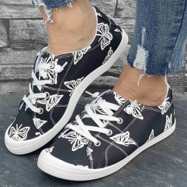 Women's Canvas Sneakers, Fashion Casual Low-Top Shoes, Butterfly Print Comfortable Flat Sports Footwear