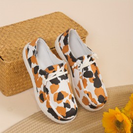 Women's Leopard Print Canvas Shoes, Casual Lace Up Outdoor Shoes, Lightweight Low Top Walking Shoes