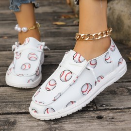 Women's Baseball Print Canvas Shoes - Casual Lace Up Low Top Sneakers for Lightweight Outdoor Comfort