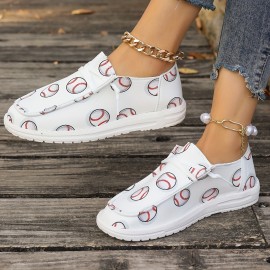 Women's Baseball Print Canvas Shoes - Casual Lace Up Low Top Sneakers for Lightweight Outdoor Comfort