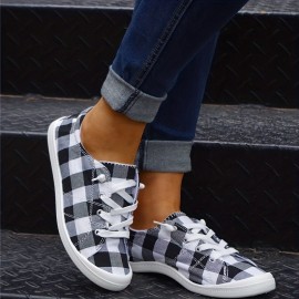 Lightweight Plaid Canvas Sneakers for Women - Casual Lace Up Low Tops with Comfortable Fit