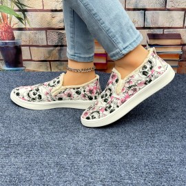 Women's Flower & Skull Print Canvas Shoes, Casual Slip On Outdoor Shoes, Lightweight Low Top Shoes