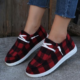 Stylish Plaid Canvas Sneakers for Women - Comfortable Low Top Lace Up Shoes for Casual Wear and Walking