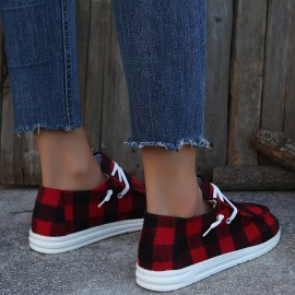 Stylish Plaid Canvas Sneakers for Women - Comfortable Low Top Lace Up Shoes for Casual Wear and Walking