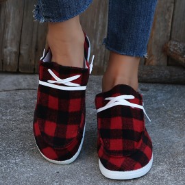 Stylish Plaid Canvas Sneakers for Women - Comfortable Low Top Lace Up Shoes for Casual Wear and Walking