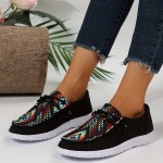 Canvas Low Top Sneaker, Aztec Geometric Comfortable Walking Shoes, Casual & Stylish Shoes, Women's Footwear