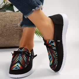 Canvas Low Top Sneaker, Aztec Geometric Comfortable Walking Shoes, Casual & Stylish Shoes, Women's Footwear