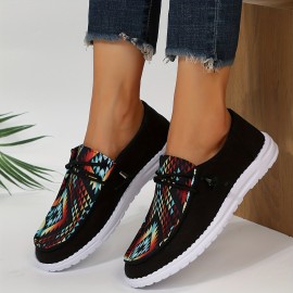 Canvas Low Top Sneaker, Aztec Geometric Comfortable Walking Shoes, Casual & Stylish Shoes, Women's Footwear