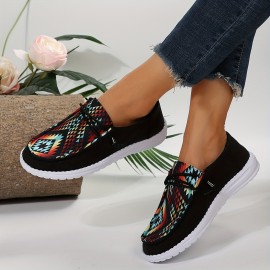 Canvas Low Top Sneaker, Aztec Geometric Comfortable Walking Shoes, Casual & Stylish Shoes, Women's Footwear