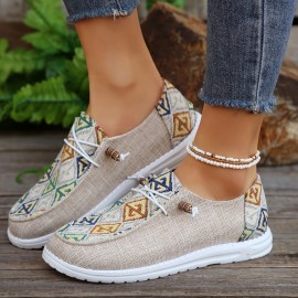 Women's Sunflower & Cow Pattern Canvas Lace Up Sneakers - Lightweight Outdoor Casual Shoes