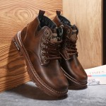 Men's Vintage Cool Lace Up Boots With Side Zipper, Wear-resistant Non-slip Boots For All Seasons