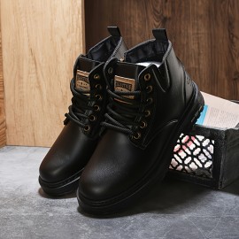 Men's Vintage Cool Lace Up Boots With Side Zipper, Wear-resistant Non-slip Boots For All Seasons