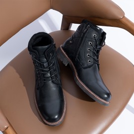 Men's Retro Solid High Top Derby Boots With Top Leather Uppers, Wear-resistant Non Slip Lace-up Dress Boots For Business Occasions, Men's Office Daily Footwear