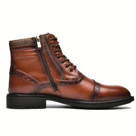 Elegant Men's Cap-toe Brogue Oxford Boots - Versatile, Comfortable, and Stylish Footwear for Casual and Formal Use, Perfect for All Seasons