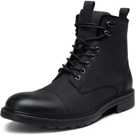 Men's Solid Cap Toe Dress Boots With PU Leather Uppers, Wear-resistant Non Slip Lace-up High Top Boots For Men's Outdoor Activities