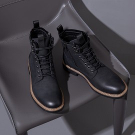 Men's Solid High Top Casual Boots With PU Leather Uppers, Wear-resistant Lace-up Versatile Boots For Men's Outdoor Activities